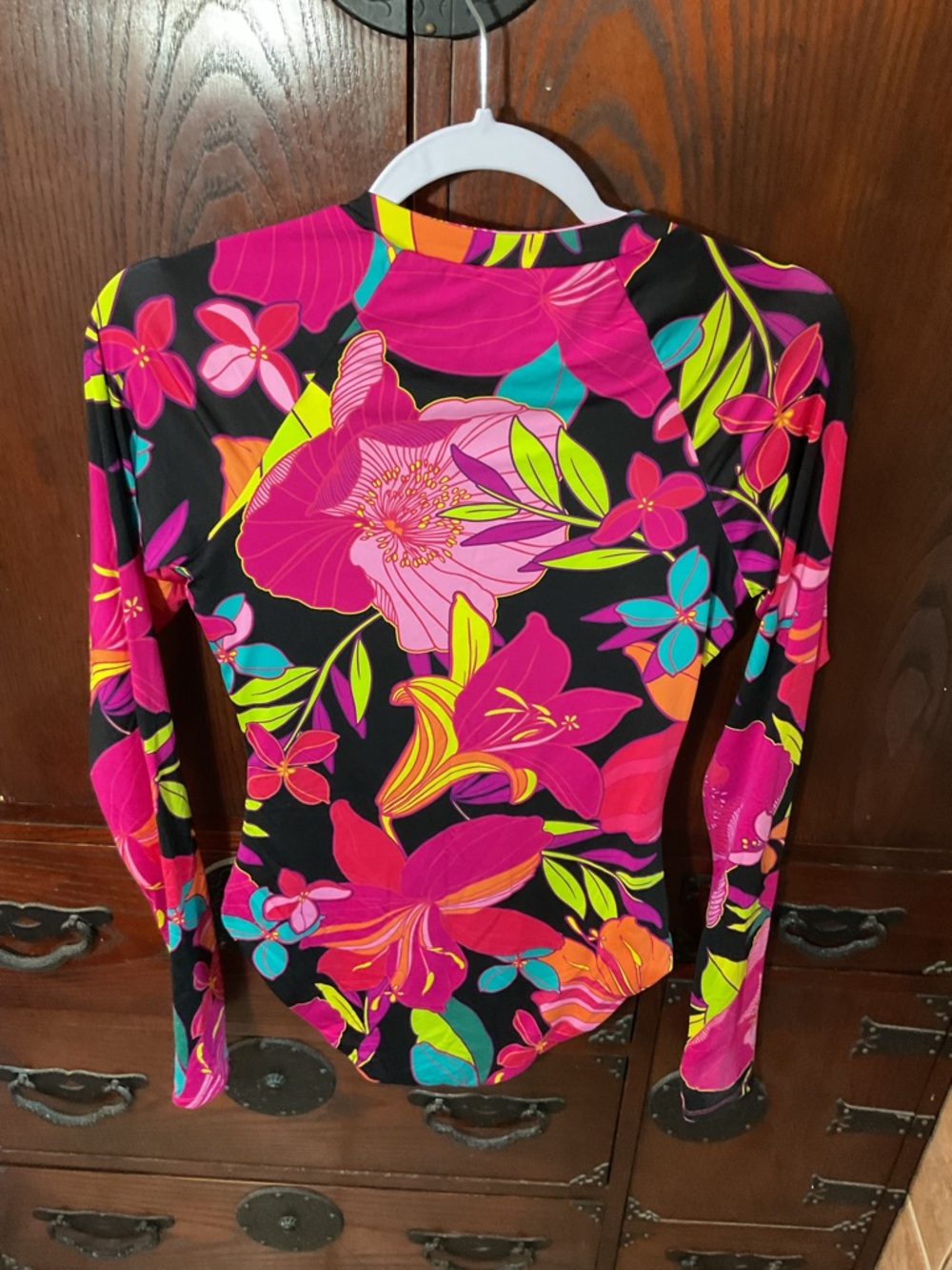 Trina Turk Pink Floral Zip Swim Long Sleeve One Piece - Picture 4 of 5